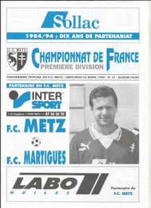1995-03-22 : FCM – FCM 1994/95 – programme en pdf + feuille d’arbitrage