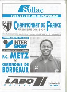1995-04-08 : FCM – GB 1994/95 – programme en pdf + feuille d’arbitrage