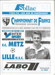 1994-08-31 : FCM – LOSC 1994/95 – programme en pdf + feuille d’arbitrage