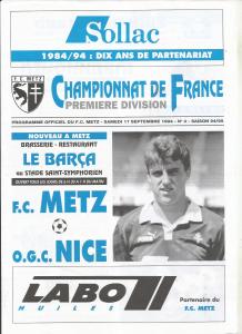 1994-09-17 : FCM – OGCN 1994/95 – programme en pdf