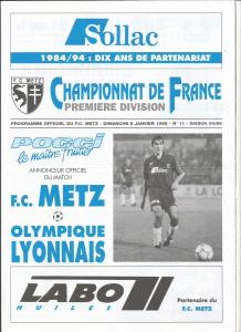 1995-01-08 : FCM – OL 1994/95 – programme en pdf + feuille d’arbitrage