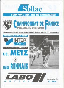 1995-03-04 : FCM – SR 1994/95 – programme en pdf + feuille d’arbitrage