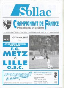 1996-03-23 : FCM – LOSC 1995/96 – programme en pdf + feuille d’arbitrage
