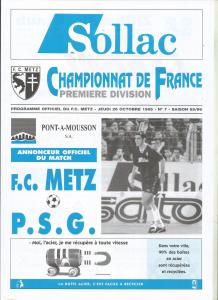 1995-10-26 : FCM – PSG 1995/96 – programme en pdf + feuille d’arbitrage