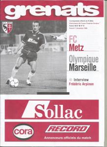 1996-12-07 : FCM – OM 1996/97 – programme en pdf + feuille d’arbitrage