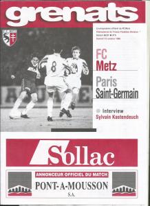 1996-10-12 : FCM – PSG 1996/97 – programme en pdf + feuille d’arbitrage
